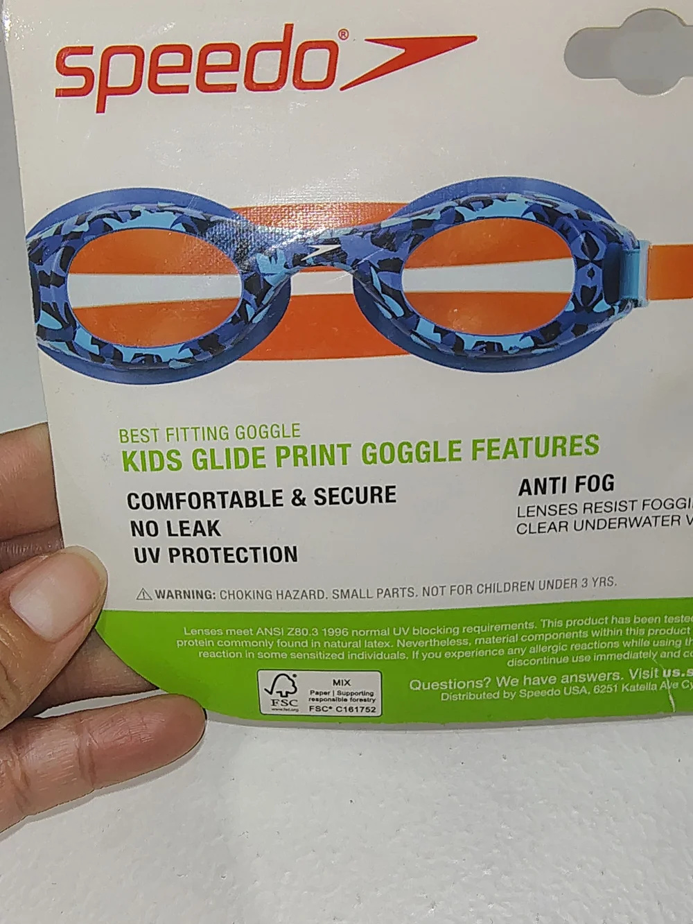 Speedo Kids Glide Print Swim Goggles Amber Wave Bright,Ages 3-6 Best Fit New NWT